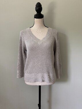 Banana Republic Repreve Grey Open Knit V-Neck Sweater Medium NWT